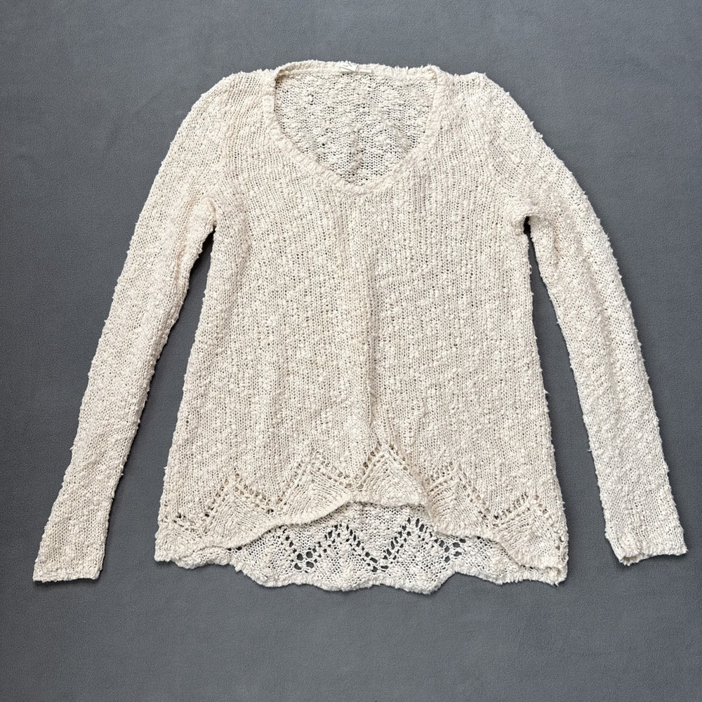Anthropologie Yellow Bird Sweater Womens Small Ivory Knit Boucle Loose Oversized